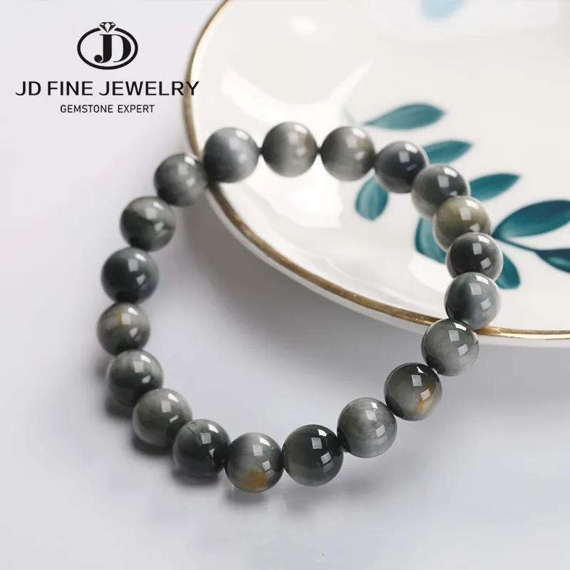 JD 5A Grade Natural Stone Grey Eagle Eye Falcon Eye Bead Strand Bracelet Men Women Beaded Bangles Unisex Healing Energy Gift