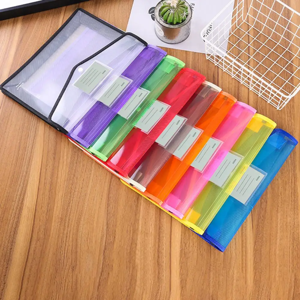 A4 Colorful File Folder With Label Pocket Horizontal Snap Button Examination Paper Document File Organizer Bag School Supplies
