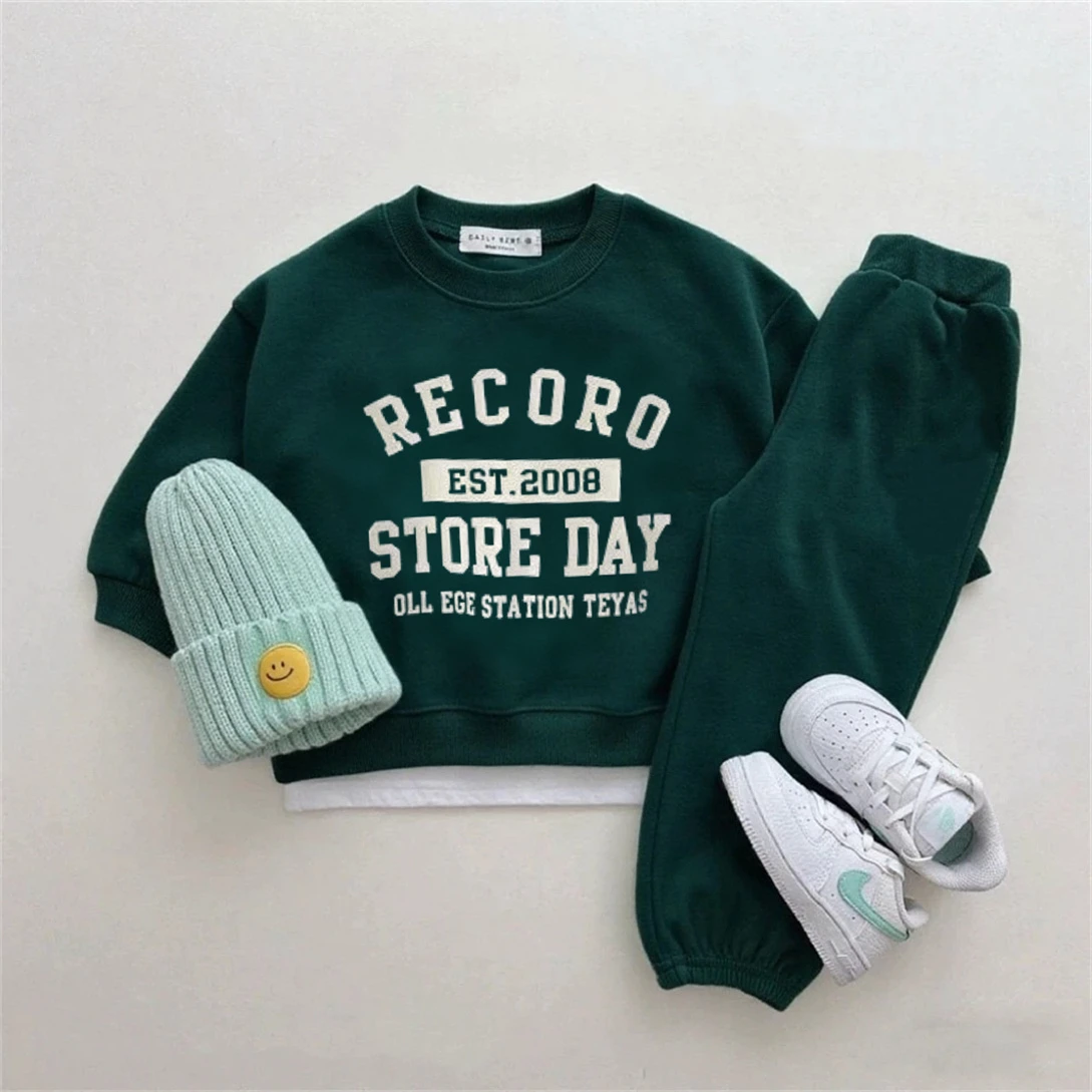 Letter Print Sweatshirts+Pants 2Piece Set Boys Trendy Outfits Long-sleeved Suits Outer Wear Toddler Tracksuits Simple Clothing