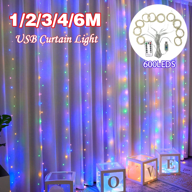 6M LED Curtain Garland on The Window USB Power Fairy Lights Festoon with Remote New Year Garland Led Lights Christmas Decoration