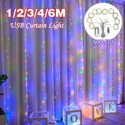 6M LED Curtain Garland on The Window USB Power Fairy Lights Festoon with Remote New Year Garland Led Lights Christmas Decoration