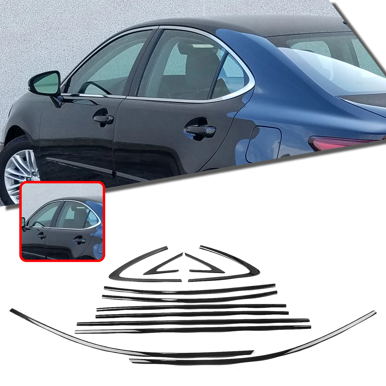 

Exterior Window Trim Strip Gloss Black Door Frame Side Seal Styling Molding Decoration Cover For Lexus ES ES300h ES350 2013-2018