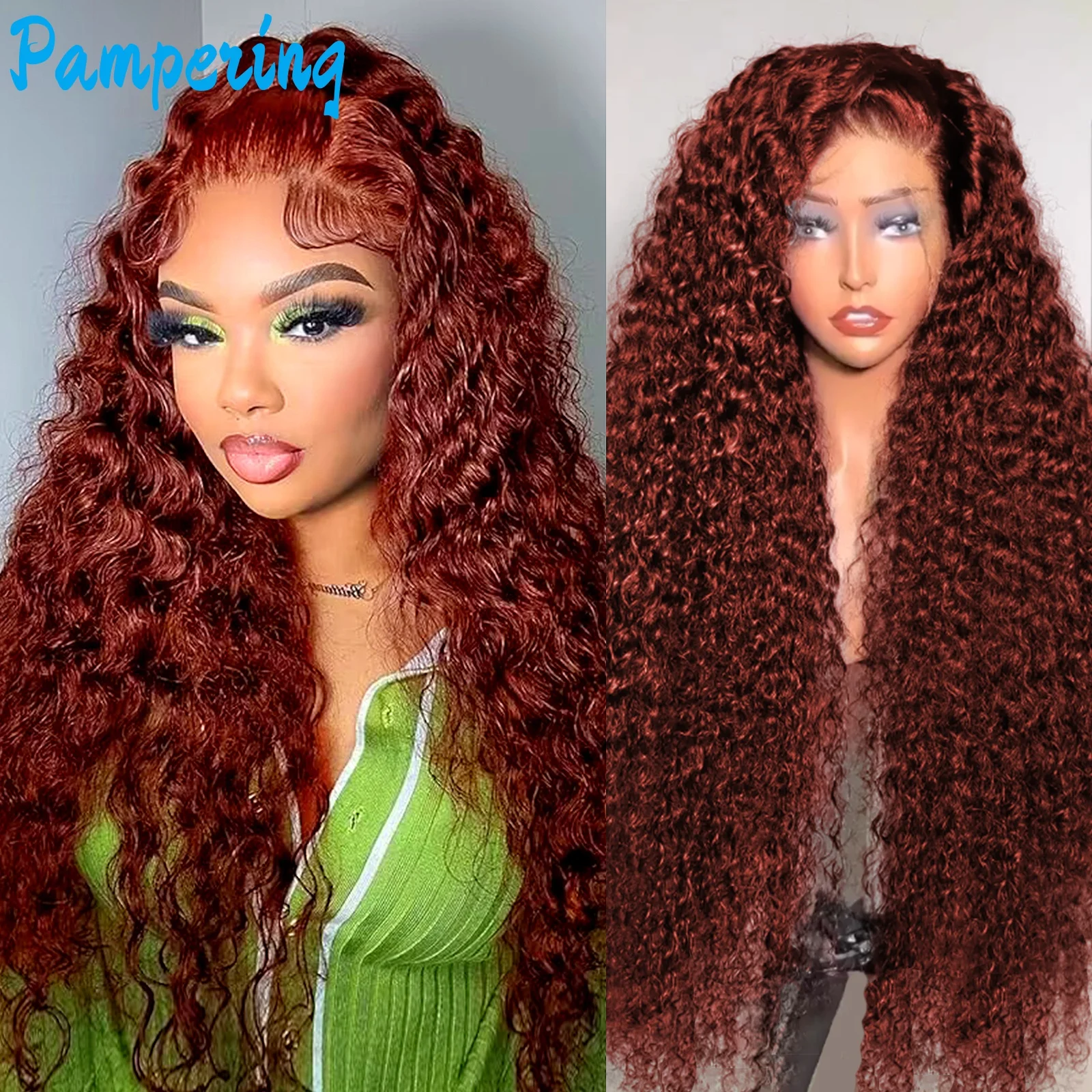 Reddish Brown 13x4 Frontal Wig Deep Wave 30 38 inch 13x6 HD Lace Front Human Hair Wigs 200% Curly Preplucked Brazilian For Women