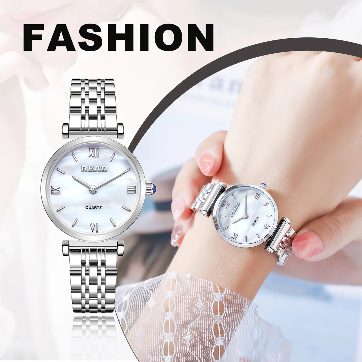 READ Women Analog Quartz Wrist Watch | Silver Stainless Steel Band | 30M Waterproof | Butterfly Clasp Elegant Ladies Dress Watch