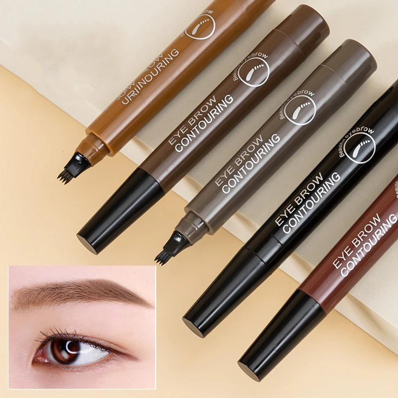 Crayon à sourcils liquide marron noir, 4 points, Microblading, rouge, imperméable, naturel, sauvage, tatouage, maquillage, cosmétique