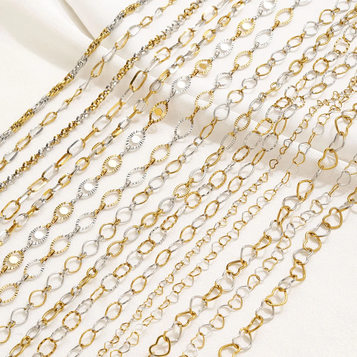 1 Meter Edelstahl-Ovalketten für die Schmuckherstellung, Halsketten, Armbänder, Gliederketten, Gold-Stahl-Mix, Schmuckketten, Accessoires – Detail 4