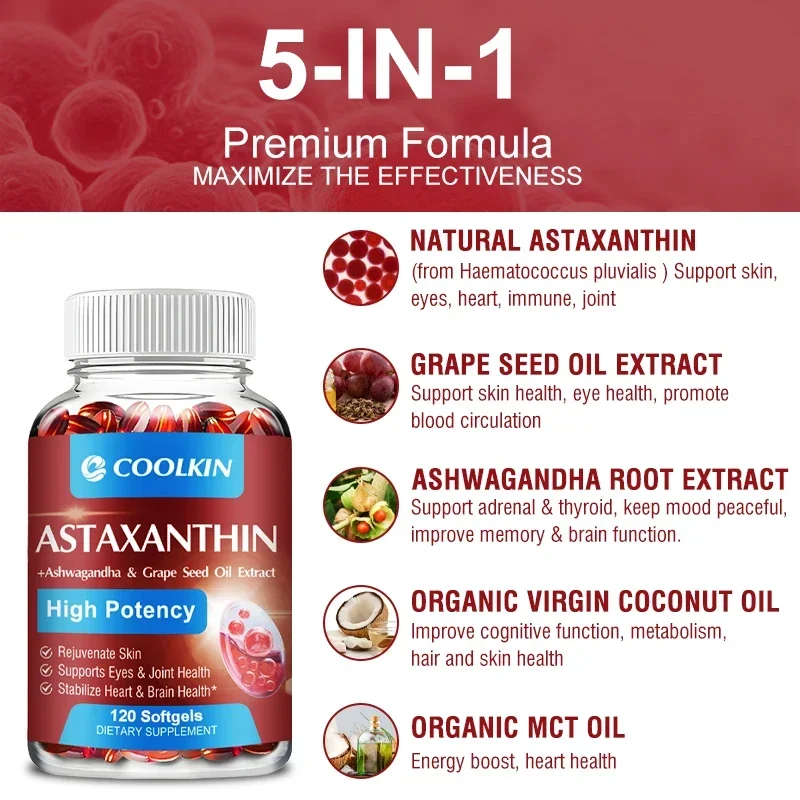 Supplément confortable d'axanthine, contient de l'huile de raisin E1, de l'huile AMP et de l'huile MCT pour soutenir le système immunitaire et la santé articulaire