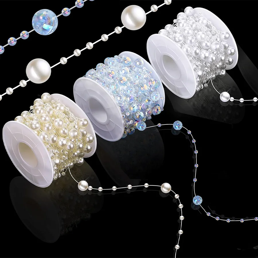 5/10Meters Artificial Pearls Chain Fishing Line Beads Garland Chain For DIY Bridal Bouquet Craft Flower Wedding Party Decoration
