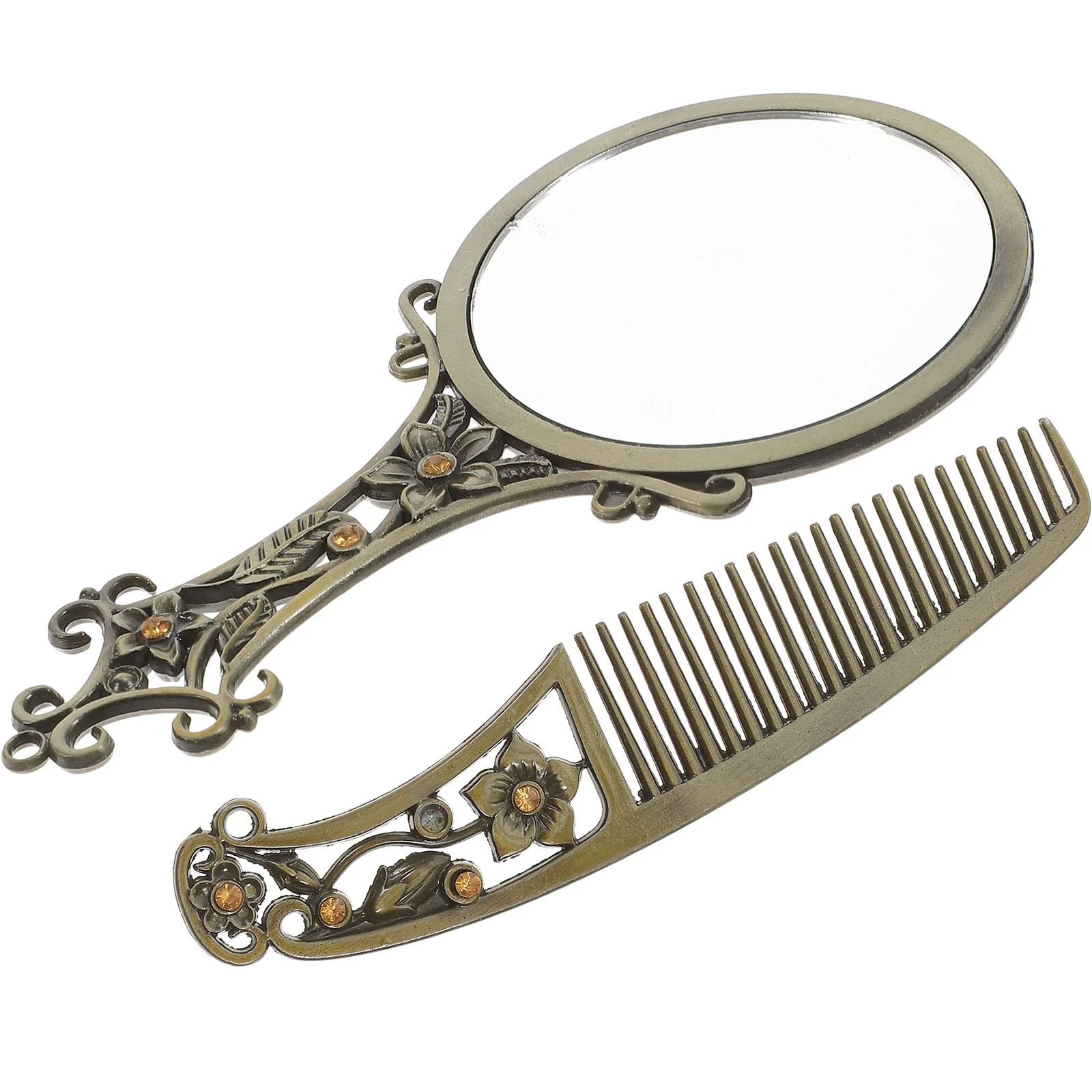 

Exquisite Hollow-out Makeup Mirror Comb Set Vintage Portable Metal Mirror Hair Gifts for Woman Lady (Mixed Pattern)