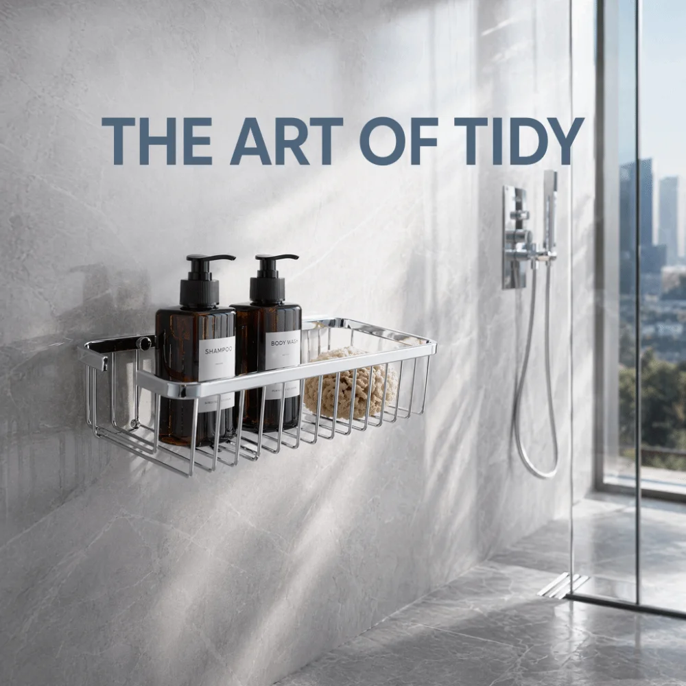 Stainless Steel Shower Caddy Hollow Design Silver Shampoo Holder Smooth Edges Wall Mounted Shower Shelf Organizer