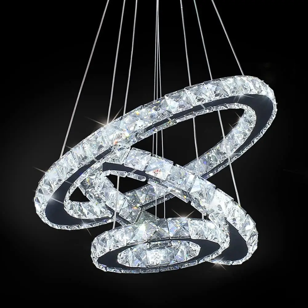 LED Chandeliers Modern Ceiling Light Fixture 3 Rings Adjustable Stainless Steel Pendant Light Chandelier for Bedrooms Living Roo