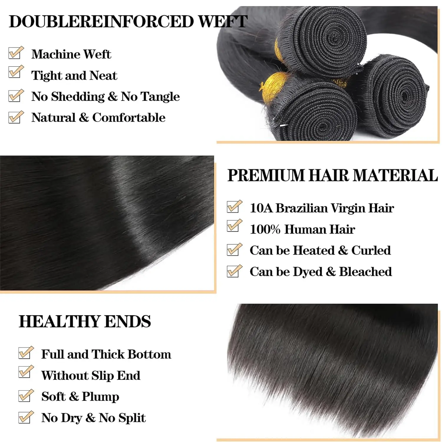 Straight 4x4 Clousre With Bundles with Closure Virgin 100% Human Hair Unprocessed Remy Hair Weave Extensions
