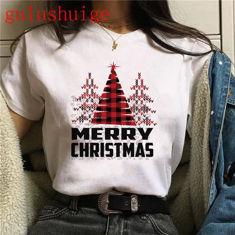 Frauen Santa Claus Frohe Weihnachten t hemd Rentier navidad T-shirt Mädchen Harajuku Kurzarm T Weibliche 90S Kleidung t-shirt