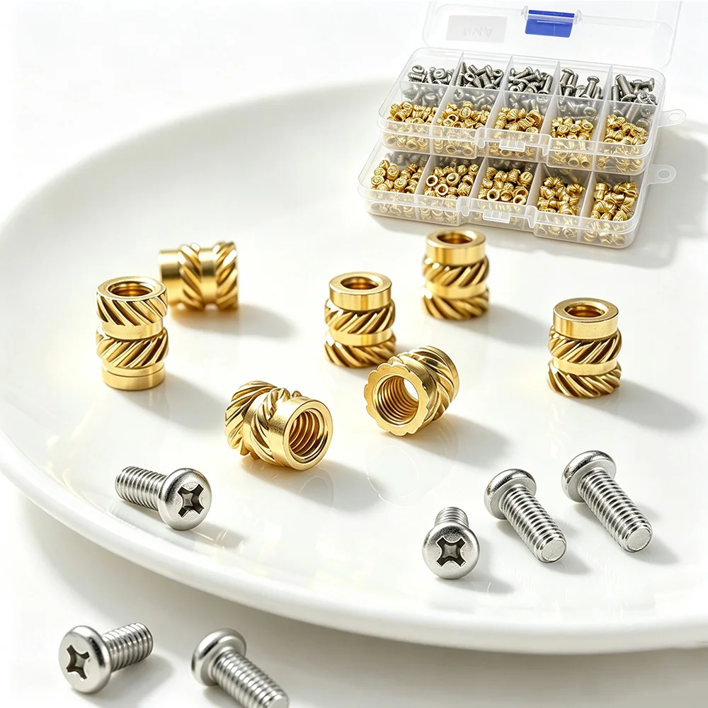 500-100pcs 304 Phillips Pan Head Machine Screws with Heat Insert Brass Threaded Nuts Kit for 3D Printing/Plastic/Electronics DIY