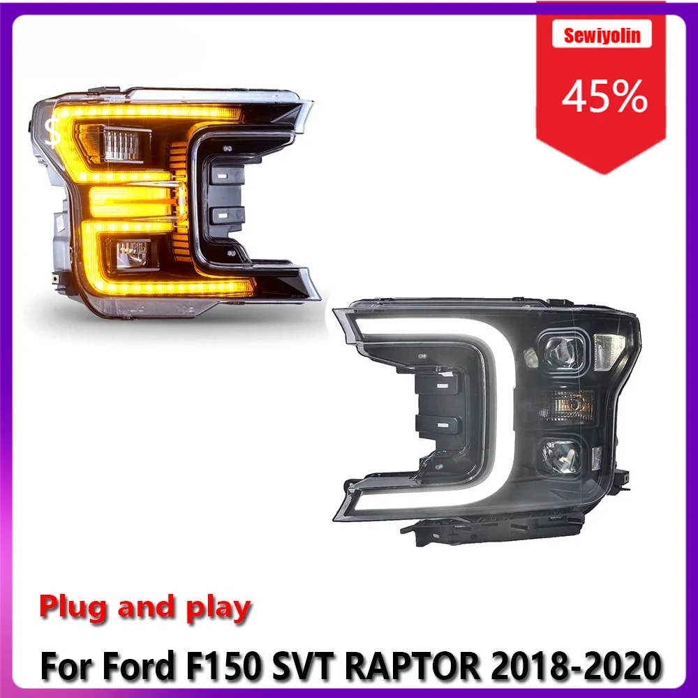 

Sewiyolin автомобильные светодиодные лампы фары в сборе для Ford F150 SVT RAPTOR 2018-2020 противотуманные фары DRL тормозной указатель поворота