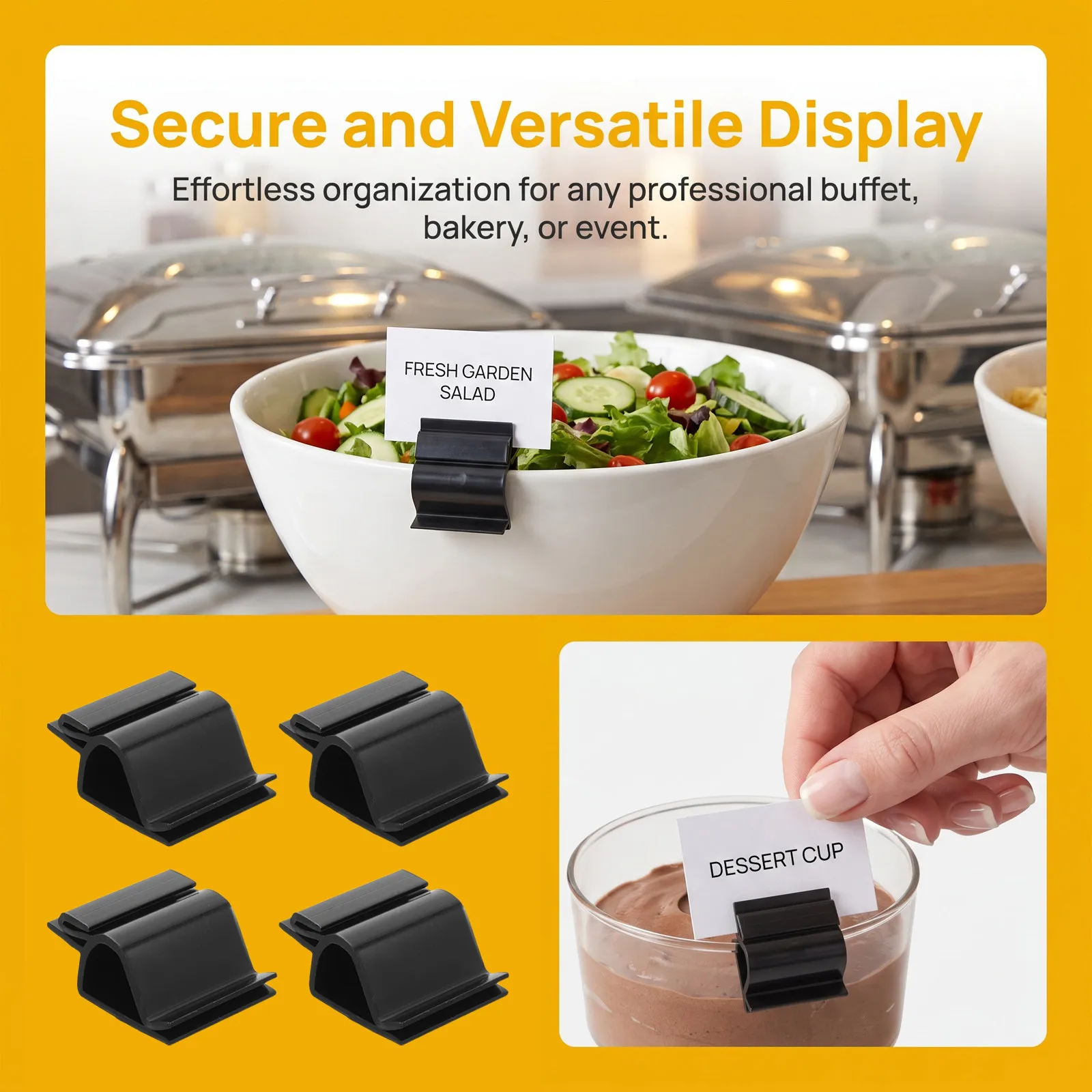 20Pcs Plastic Food Tray Label Holder Clip Bowl Shaped Sign Clamp for Buffet Catering Bakery Party Display Plate Clip-on Holder