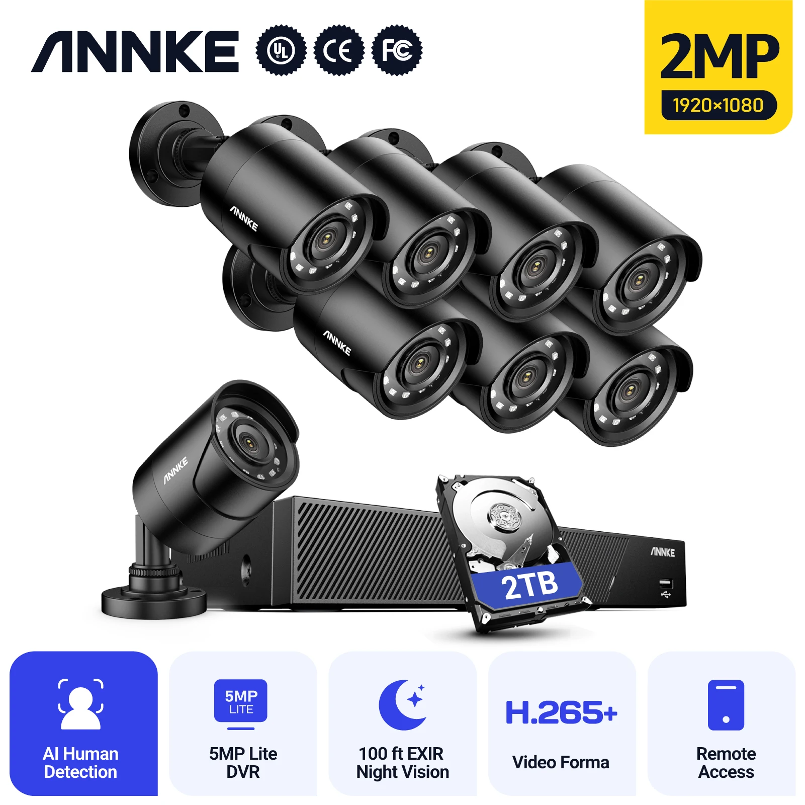 

Annke 8CH 5MP DVR CCTV Surveillance System 4/8pcs 1080P 2.0MP Security Cameras IR Outdoor IP66 Video Surveillance Camera Kit