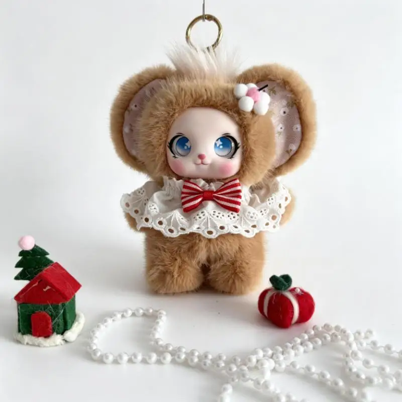 の# Fluffy Plush Cute Mouse Ear Doll Pendant Soft Rubber Face Stuffed Toy Bag Charm For Keychain Backpack Kids Christmas Gift