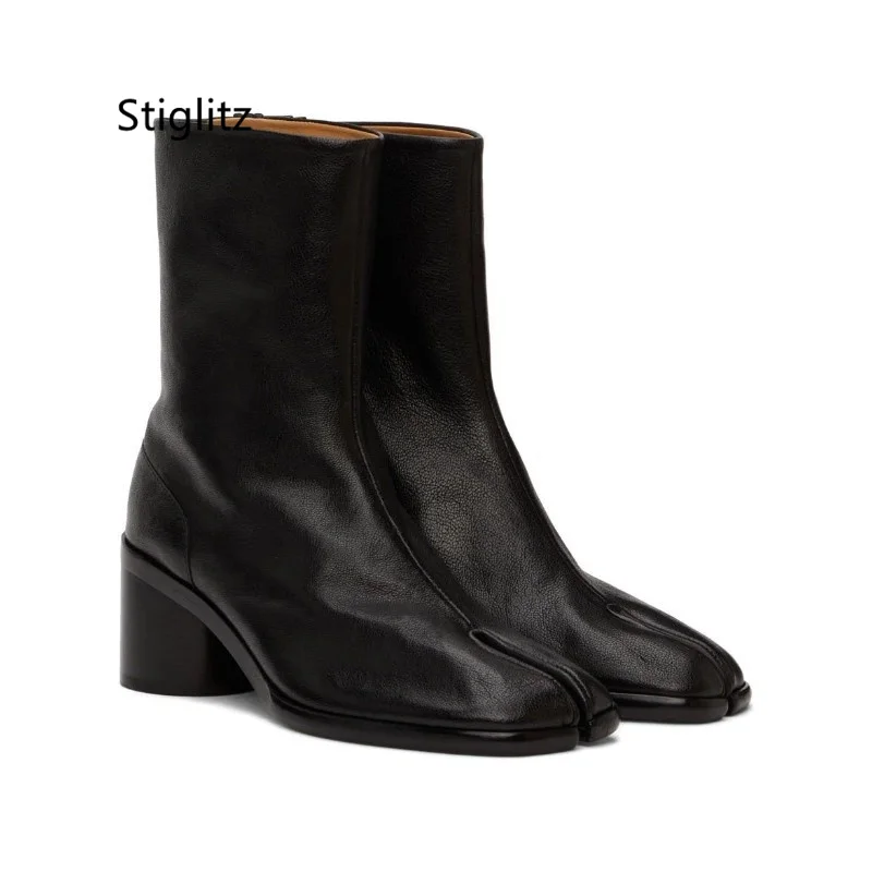 Stylish Novelty Ankle Boots for Men Split-Toe Boots Men Black Winter Boots Slip On Casual High-Top Men's Shoes Wear-Resistant