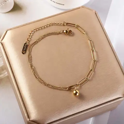 Foot Jewelry Titanium Steel Double-Layered Trending Anklet Hypoallergenic Bead Bohemian Adjustable Party