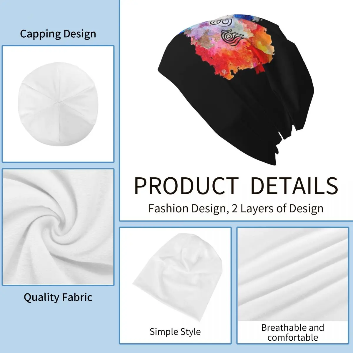 アバター エアベンダー - 四つの要素 - 水平スカリービーニー帽子 暖かい秋用キャップ ニットボンネットキャップ ユニセックス 大人用