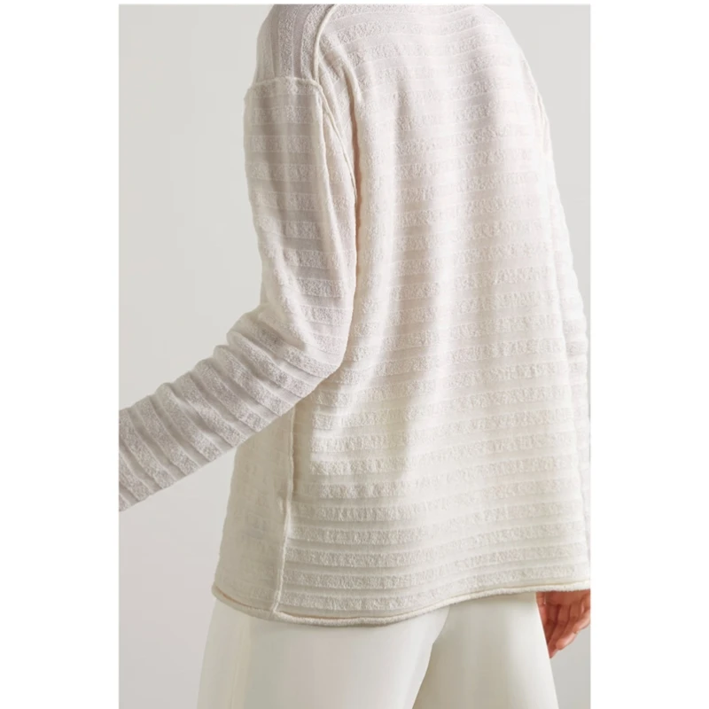 25-letni nowy sweter damski z dzianiny w niebiesko-białe paski, z okrągłym dekoltem i długimi rękawami w stylu Kendou