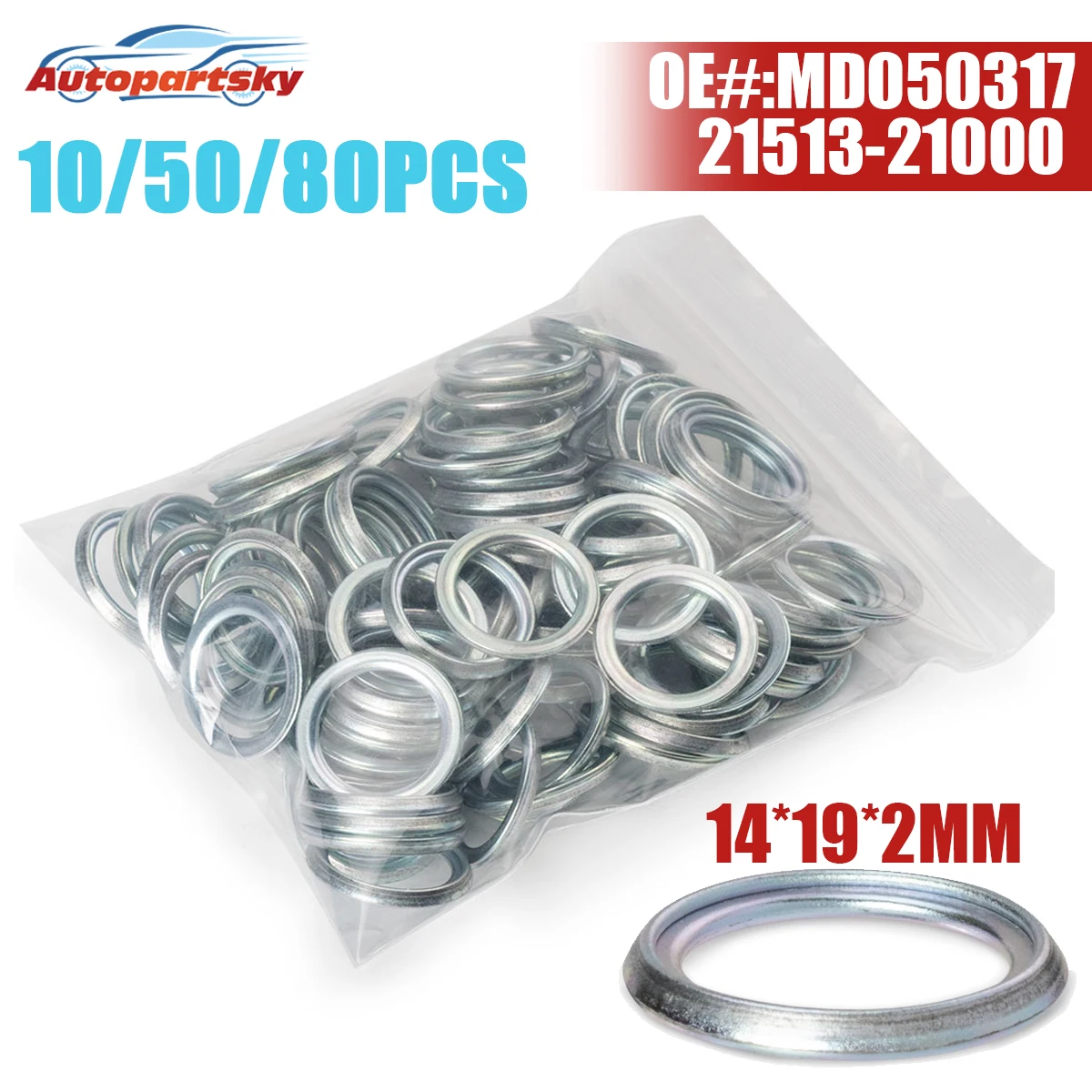 

MD050317 21513-21000 14*19*2 Oil Drain Plug Crush Washer Gaskets For Mitsubishi L200 Lancer Pajero Eclipse For Volvo For Peugeot