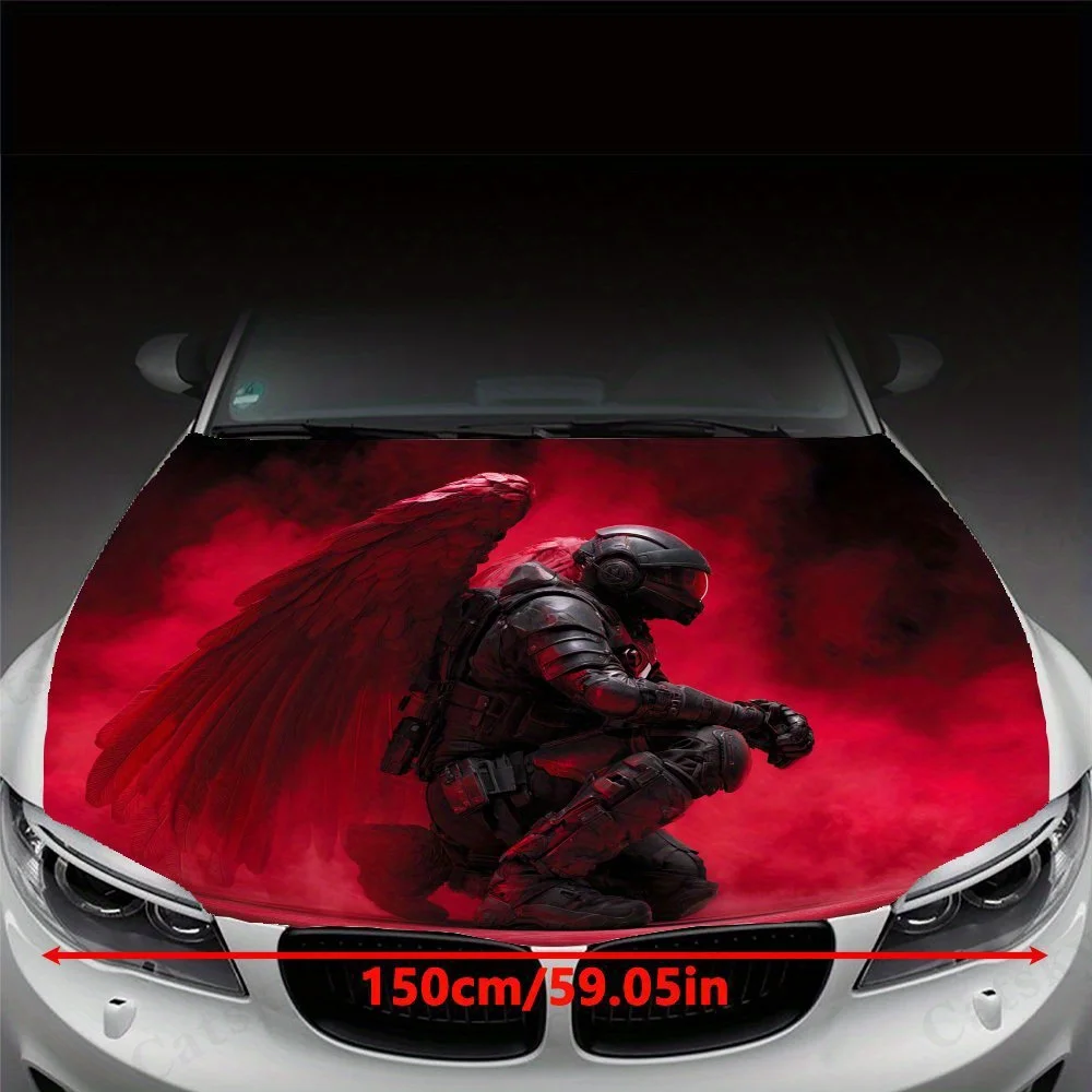 Armored Figure with Wings Car Hood Decal Sticker - Durable Vinyl Wrap, Splash-Resistant & Easy Removal, Fit For All Cars - Autom