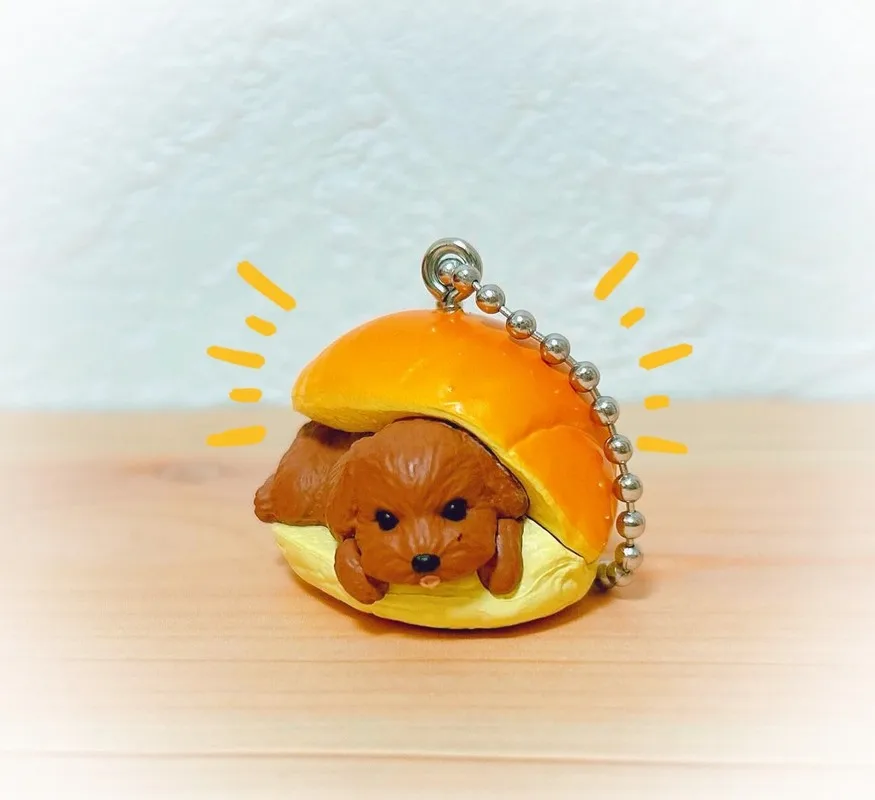 Bandai Original Gashapon Bread Dog Pomeranian Poodle Dachshund Figure Cute Animal Charm Kawaii Anime Keychain Pet Lover Gift