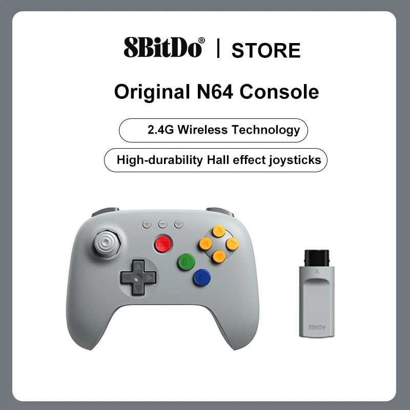 Control Inalámbrico 8BitDo N64 2.4G - Joystick con Efecto Hall para Consola N64 Original/Analogue 3D/Consola de Juegos Windows 10/11