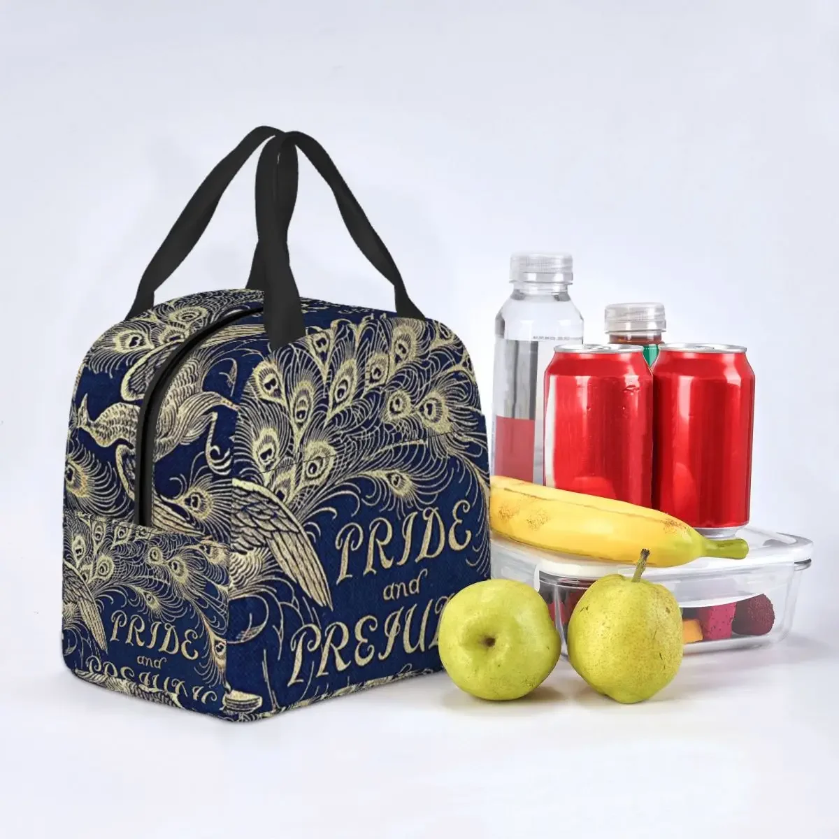 Pride And Prejudice Peacock Feather Portable Lunch Box Women Waterproof Jane Austen Thermal Cooler Food Insulated Lunch Bag