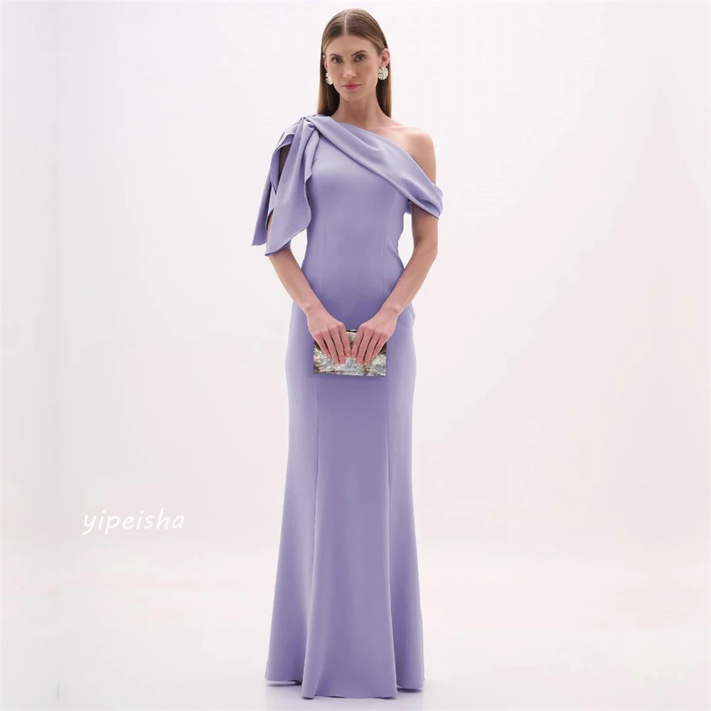 Customized Exquisite Sparkle Jersey Draped Pleat Ruched Celebrity A-line Off-the-shoulder Bespoke Occasion Gown Long Dresses