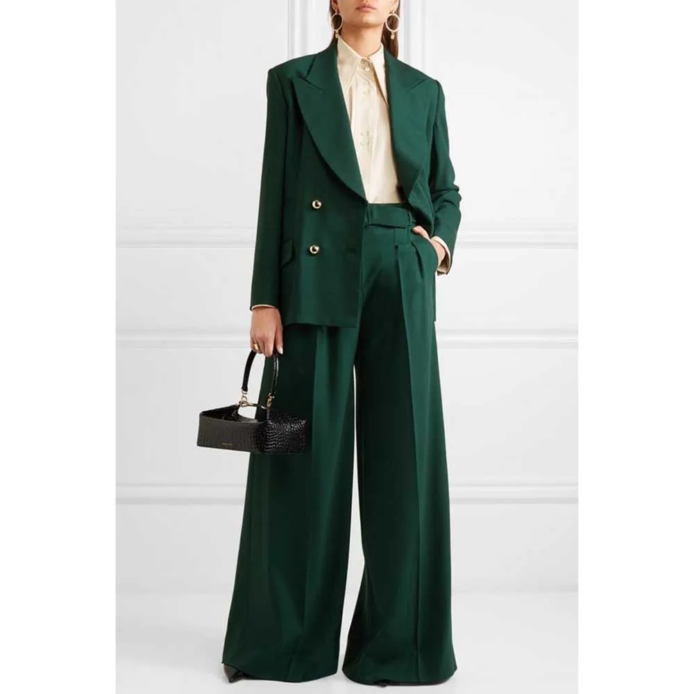 

2024 Luxury Green Suits for Women Notch Lapel Two Piece Jacket Pants Female Clothing Slim Fit Office Lady Smart Blazers Sets