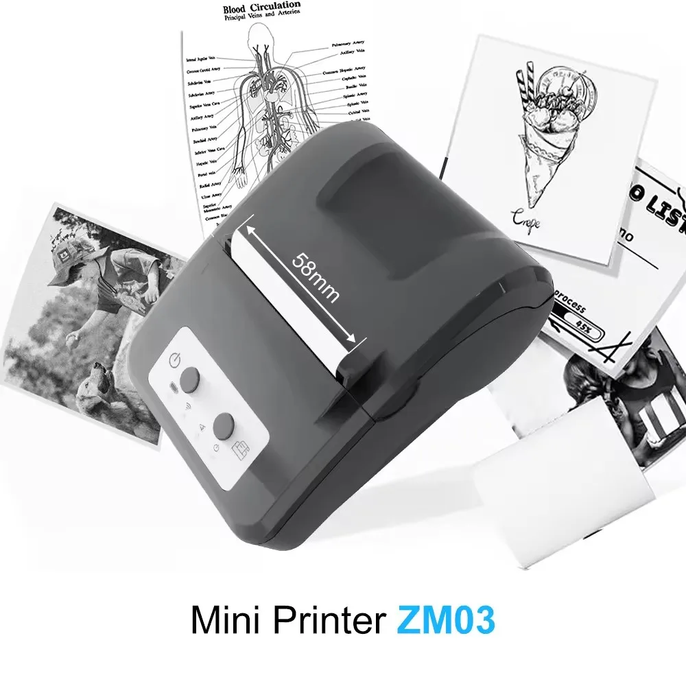 58mm Smart Wireless Blue Tooth Inkless Printer Portable Thermal Receipt Printer Mobile Thermal Printer