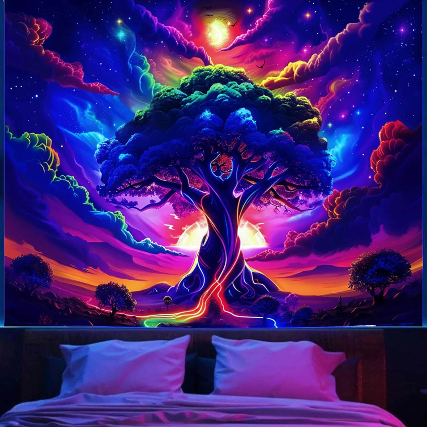 

VIKAMA Tree of Life Tapestry Bedroom Aesthetics Starry Sky Space Tapestry Living Room Decorative Wall Tapestry
