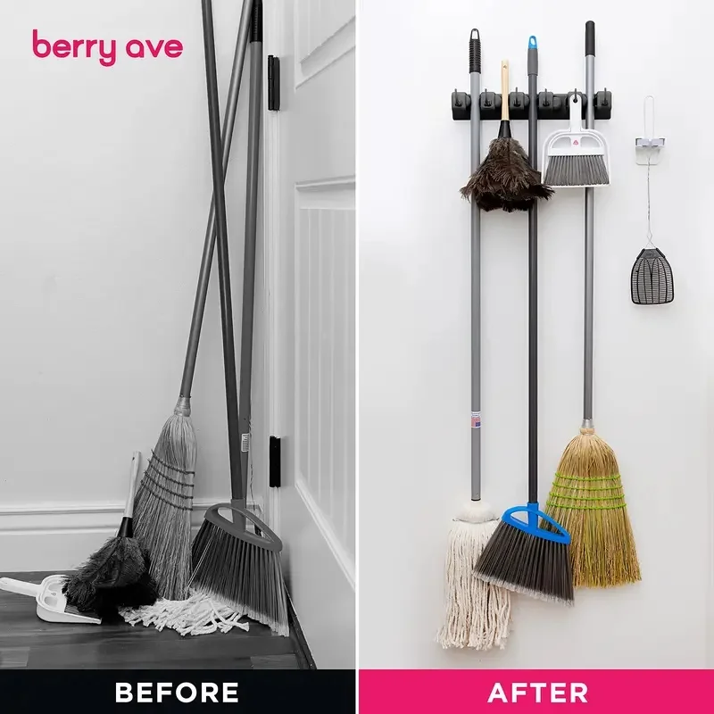 Wall Mounted Plastic Mop Holder, 3/4/5 Position Multi-Functional Broom Hanger for Home Kitchen Storage - view 4
