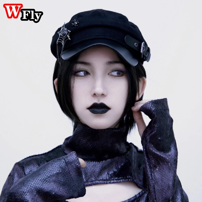 5823 Women Teens Breathable Gothic Lolita Beret Hat Goth Black Beret Newsboy Women main image 4