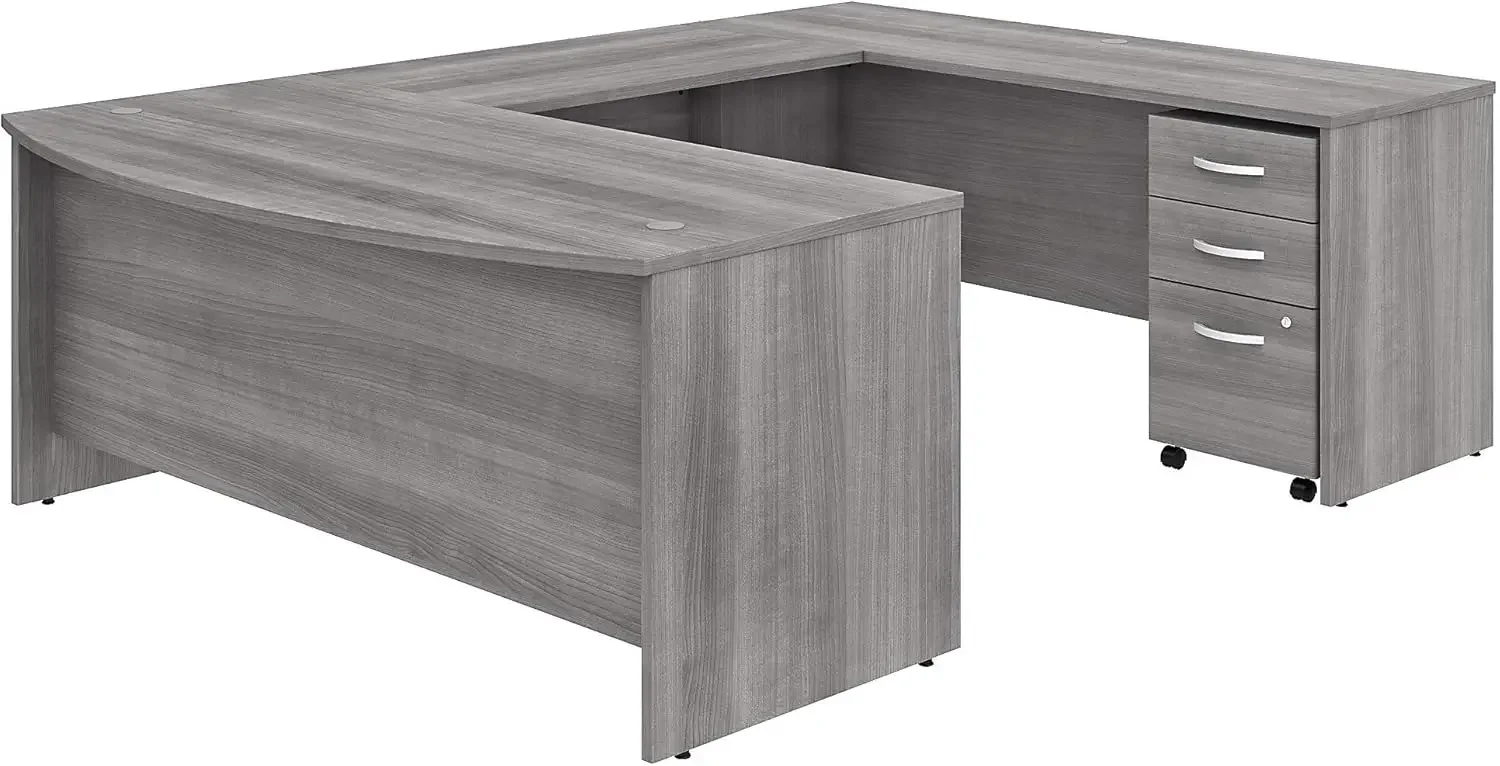 Studio C U Shaped Desk with Mobile File Cabinet, 72W x 36D, Platinum Gray