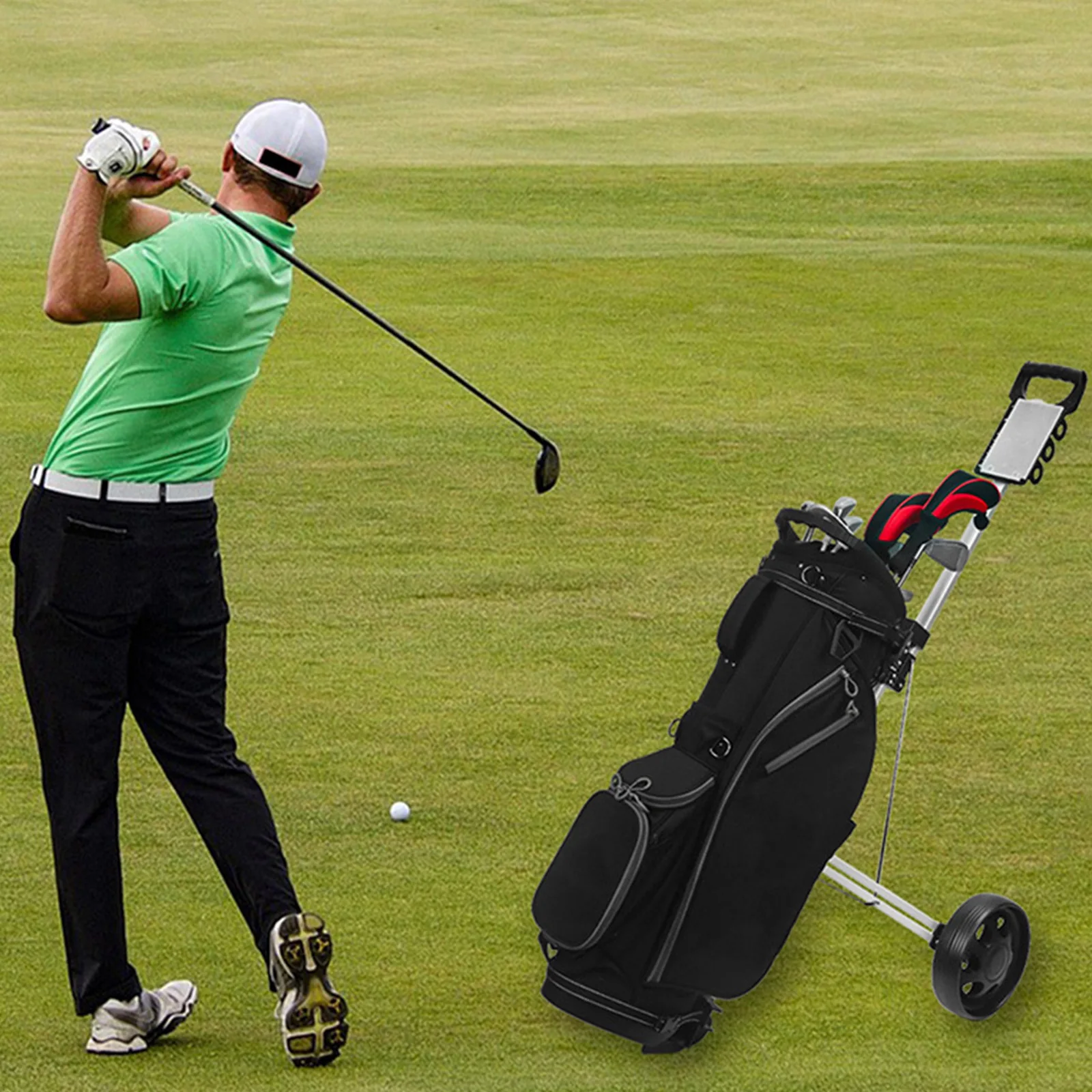 Foldable Portable 2-Wheel Golf Cart with Multifunctional Handle for Beginners professional golfers
