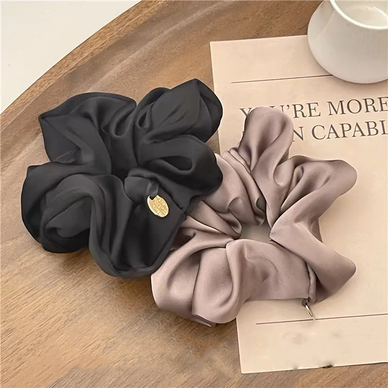 

YHJ Satin Silk Hair Scrunchies Black Hair Ties for Girls Scrunchie Solid Color Loop Rope Hair Rings HairAccessories for Women