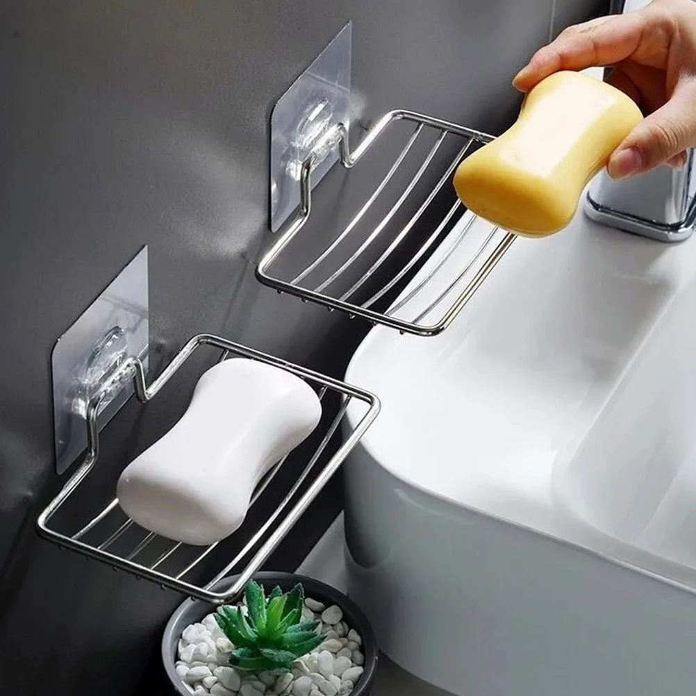 

2pcs Stainless Steel Holders Wall Mounted Shower Bar Soap Storage Bathroom Kitchen Drainage Portable Soap Box