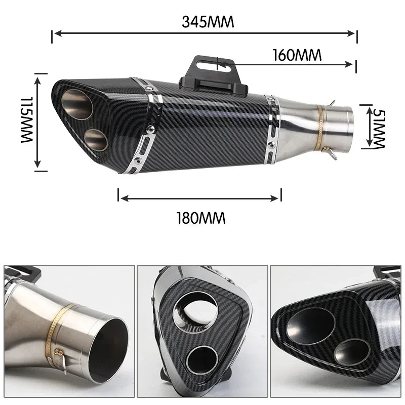 

38-51mm Universal Motorcycle Exhaust Pipe Motocross Muffler For S1000rr Cbr650r Fz6 Xre 300 Tmax Sv650 Forza 350 Double HoleSina
