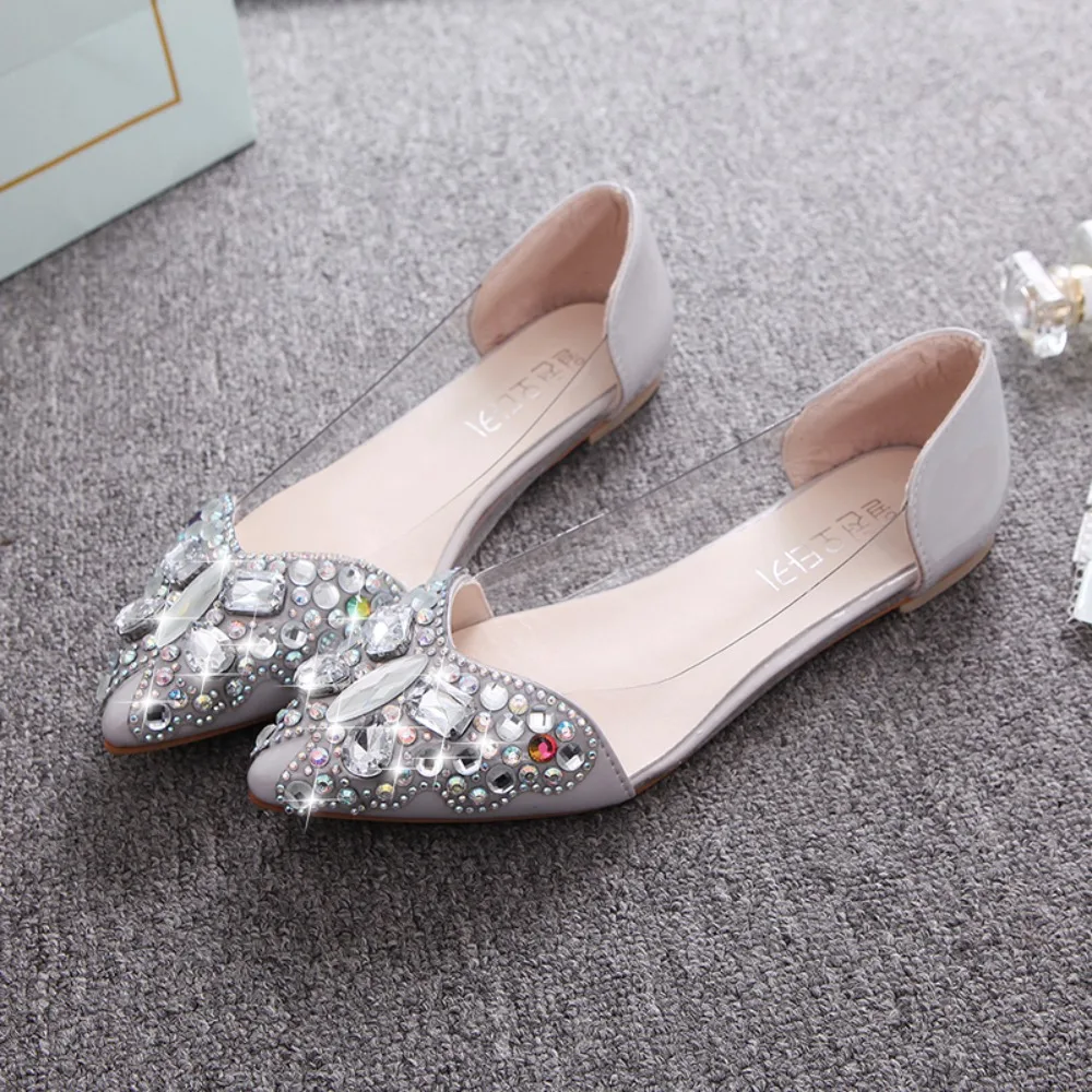 New Women Ballet Flat Rhinestone Pointy Ballerina Soft Sole Slip on Casual Female Crystal Elegant Wedding Shoes Ladies