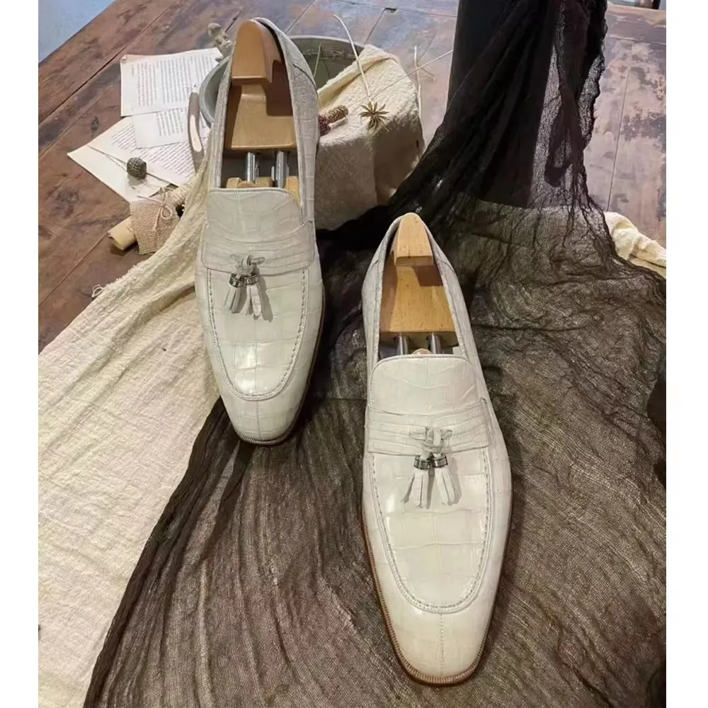 yinshang new men dress shoes male crocodile shoes whte loaders men wedding meeting office business Take wedding photos driving