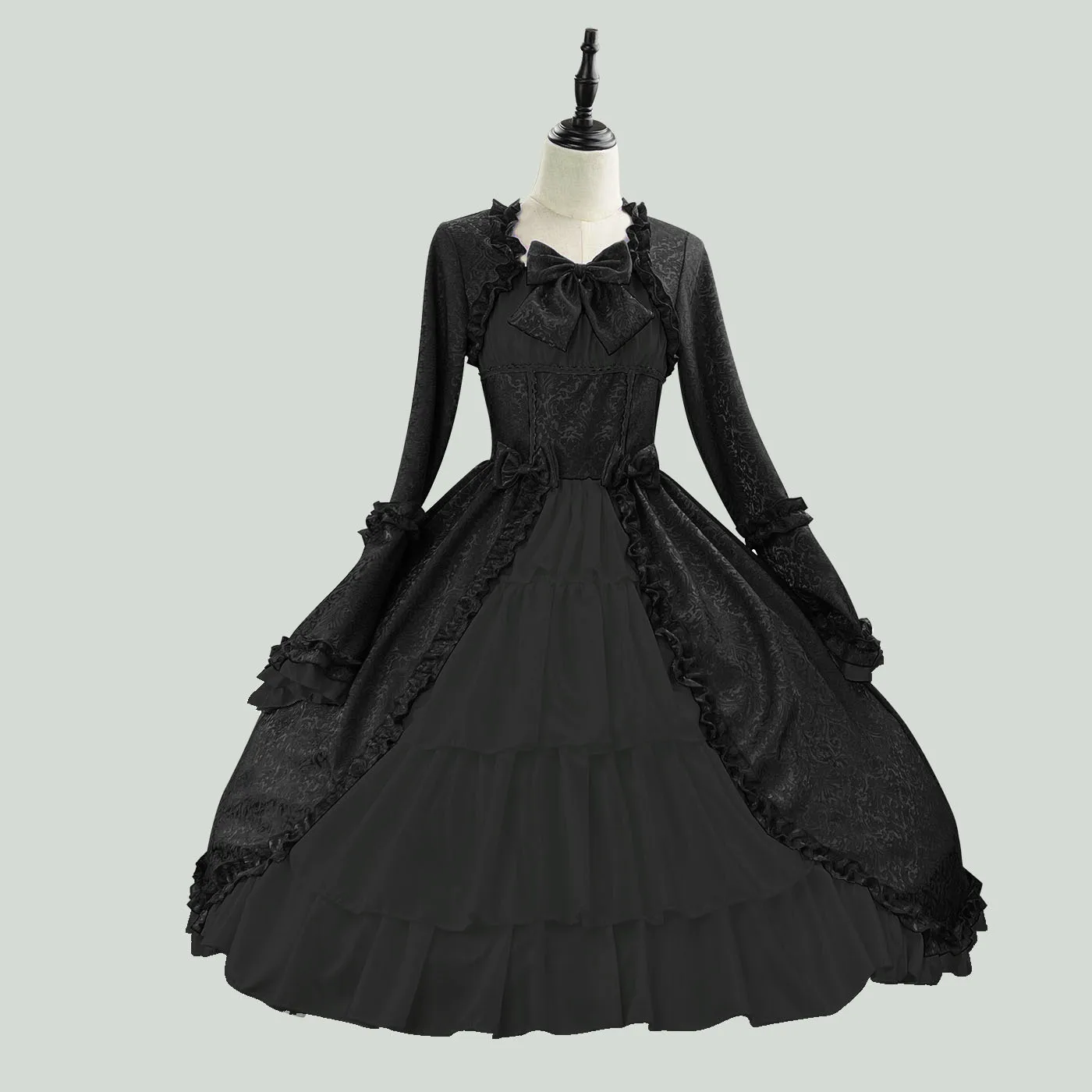 S-5XL Elegantes mittelalterliches Retro-Gothic-Hof-Lolita-Kleid, Ballkleid, quadratischer Ausschnitt, taillierte Passform, Schleife, Damen-Kostüm, Vestido-Kleid – Detail 18