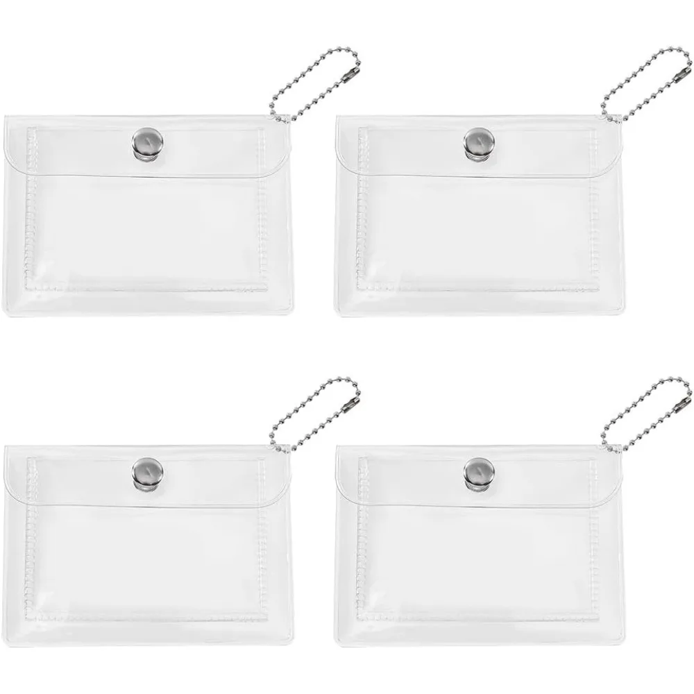 4 Pieces Clear Coin Wallet Transparent PVC Card Holder Universal Mini Change Pouch with Snap Rectangle Card Case for Creadit