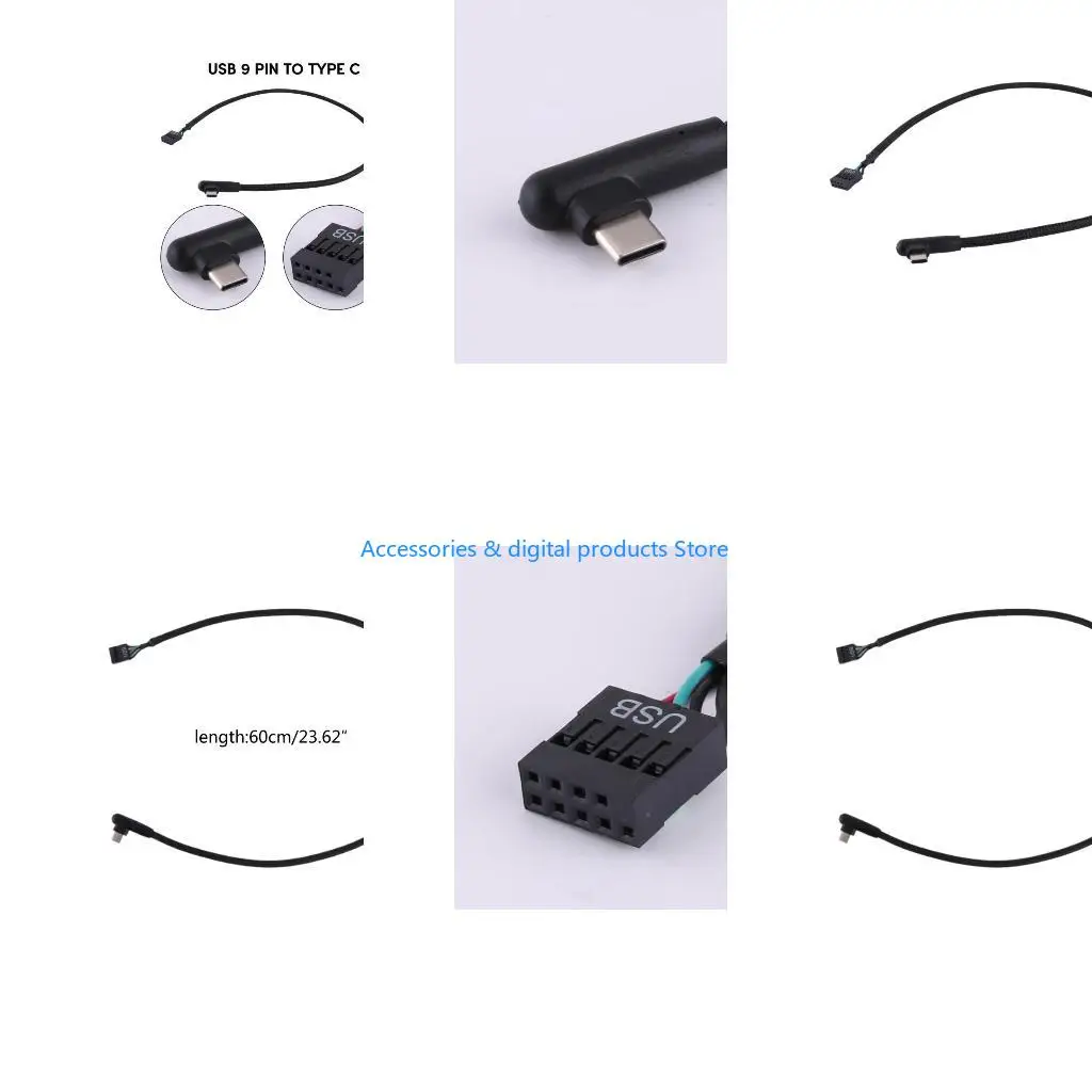 77JD Shielded USB 9Pin to Type C Data Cord Optimal Performances and Protections USB 9Pins TypeC Data Cable Mesh Line 60CM