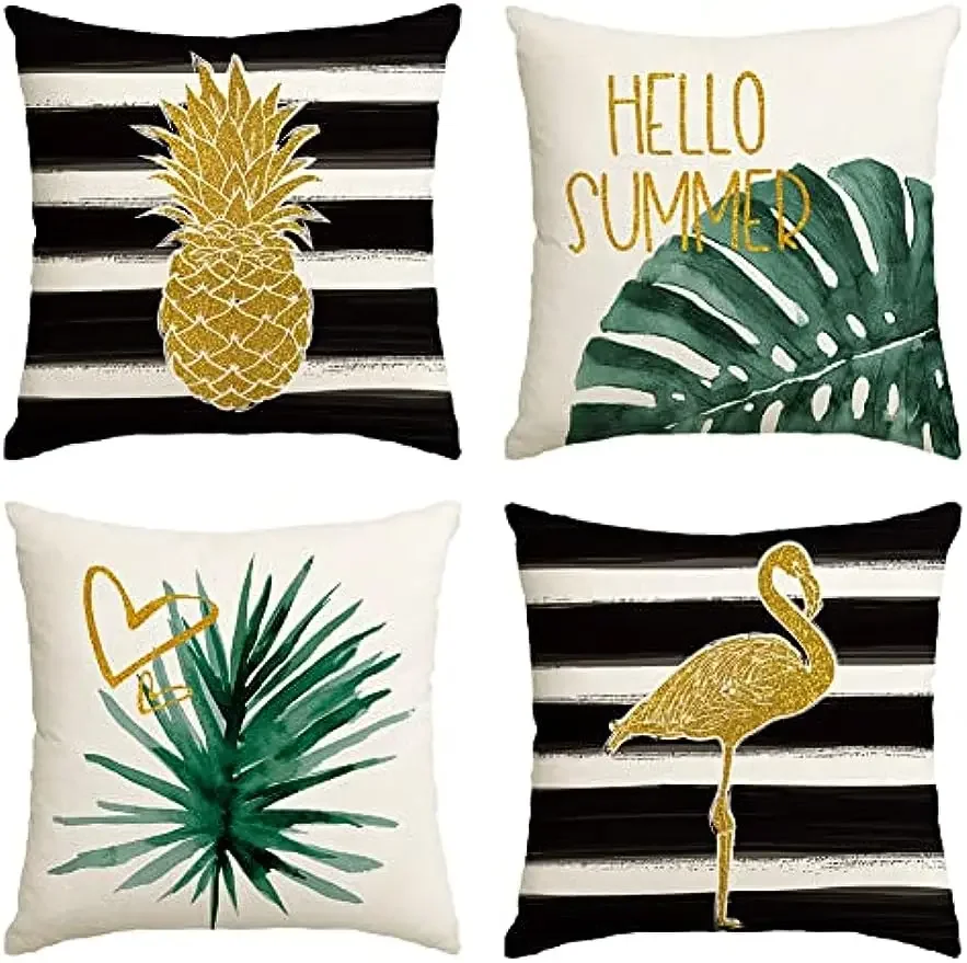 

Color living tropical plant pillowcase, pineapple flamingo monstera cushion cover sofa pillowcase 50*50 decor