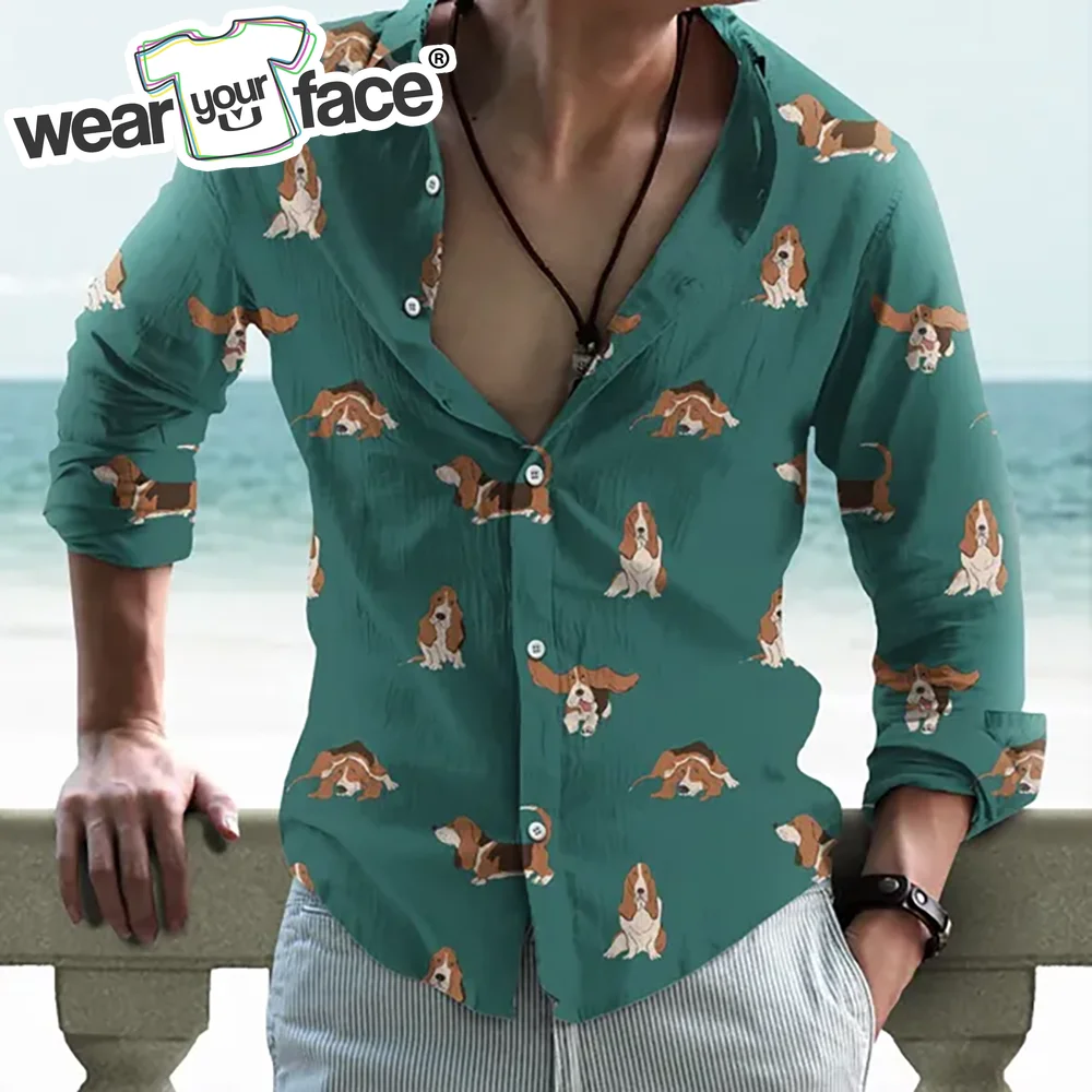 

Cute Puppy Dog 3D All Over Printed Hawaiian Casual Button Up Dress Shirts Full Sleeve Beach Office Streetwear Men Clothing