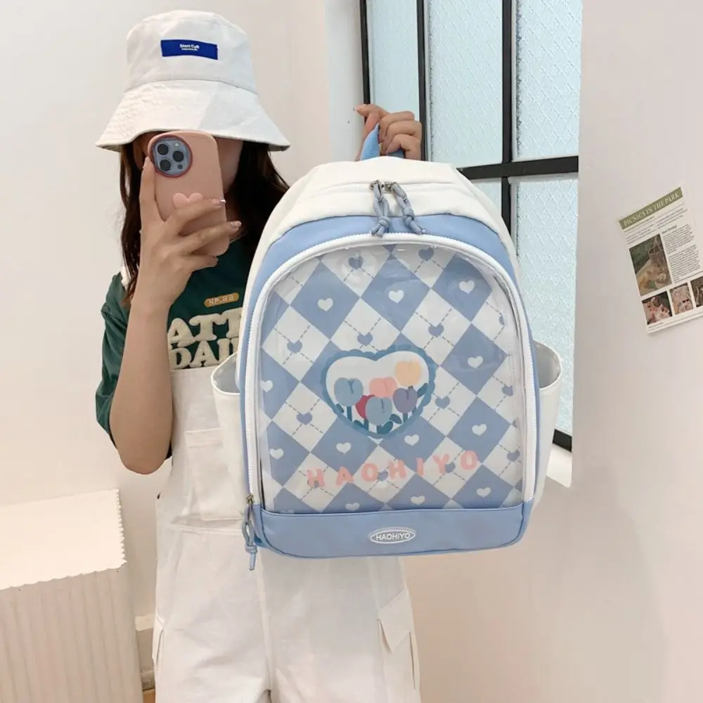 Adorável grande capacidade boneca display mochila estilo coreano dos desenhos animados transparente itabag náilon bonito estudante saco de escola ao ar livre